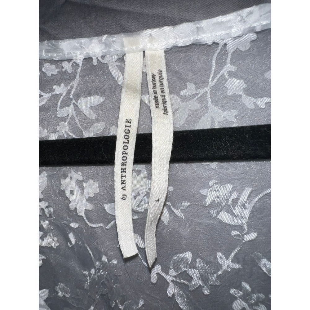 Anthropologie Sheer Floral Lace Maxi Duster Dress White Tie Front Puff Sleeve L - Picture 2 of 7
